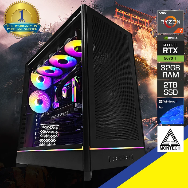 Ultra HS01 Pro Black Desktop Gaming PC | AMD Ryzen 7 9800X3D | 32GB (2x16GB) RAM | 2TB SSD | RTX 5070 Ti | Windows 11 Pro