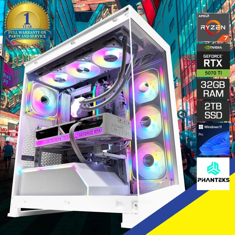 Ultra Hyperflow White Desktop Gaming PC | AMD Ryzen 7 9800X3D | 32GB (2x16GB) RAM | 2TB SSD | RTX 5070 Ti | Windows 11 Pro