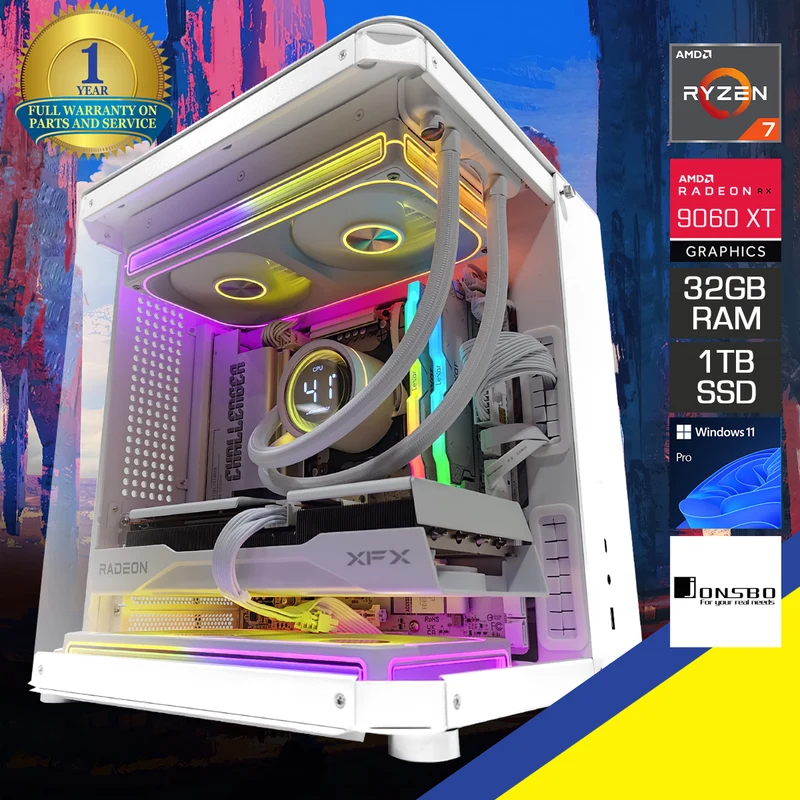 Sophos TK-1 White Desktop Gaming PC | AMD Ryzen 7 9700X | 32GB (2X16GB) RAM | 1TB SSD | RX 9060 XT | Windows 11 Pro
