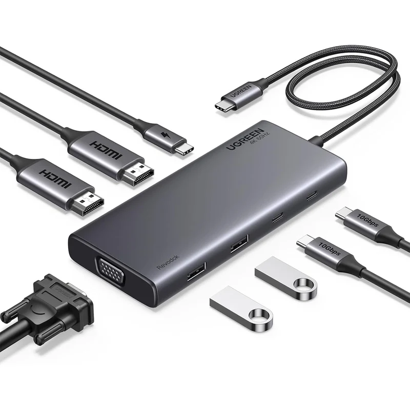 Ugreen Revodok USB-C to 2xUSB 3.2 + 2xUSB-C 3.2 + 2xHDMI + 1xVGA + PD Port Converter (8-in-1) Multifunction Adapter (CM639/35588)