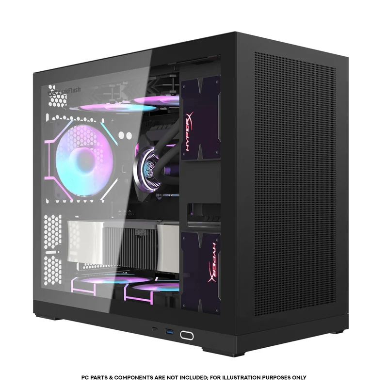 DarkFlash DS210 Luxury M-ATX Tempered Glass Side Panel PC Case (Black)