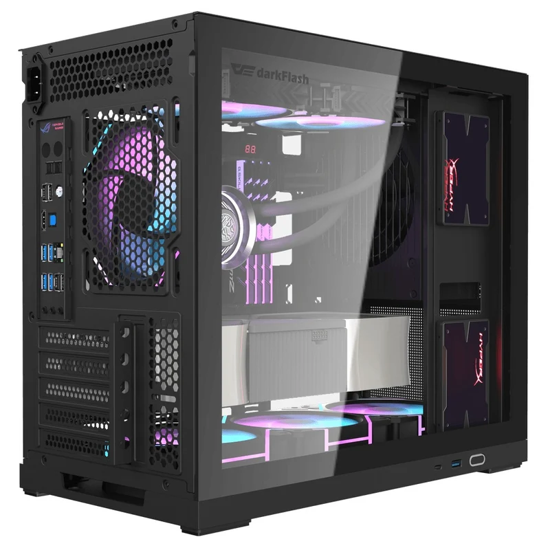 DarkFlash DS210 Luxury M-ATX Tempered Glass Side Panel PC Case (Black)