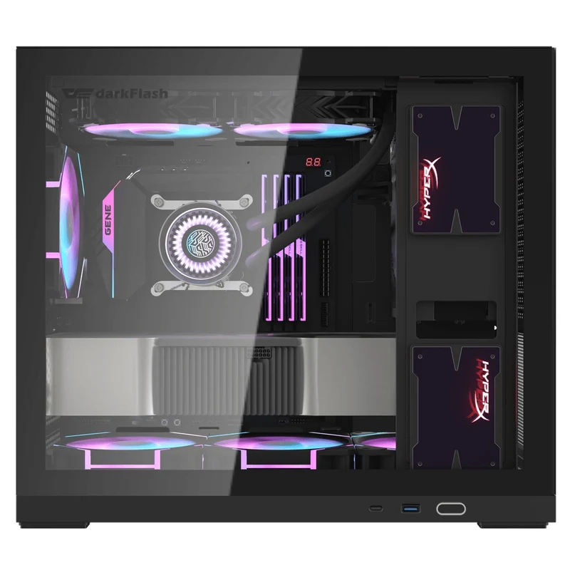 DarkFlash DS210 Luxury M-ATX Tempered Glass Side Panel PC Case (Black)