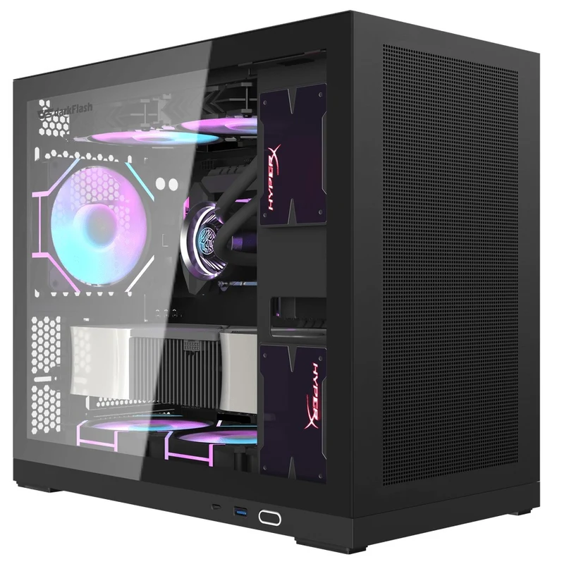 DarkFlash DS210 Luxury M-ATX Tempered Glass Side Panel PC Case (Black)