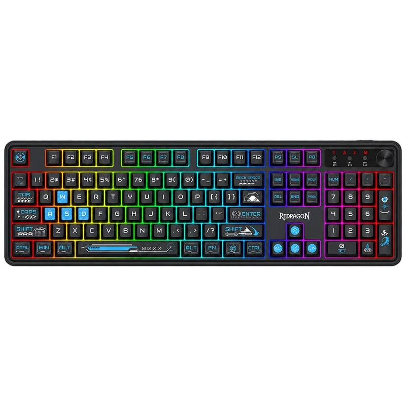 Redragon RM104 Pro Volcano Tri-Mode 104-key Wireless RGB Membrane Mechanical Gaming Keyboard (Black/Blue) (K526BB-WL)