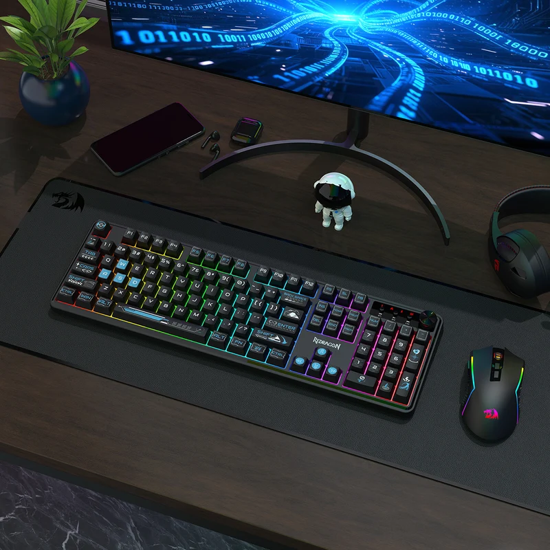 Redragon RM104 Pro Volcano Tri-Mode 104-key Wireless RGB Membrane Mechanical Gaming Keyboard (Black/Blue) (K526BB-WL)