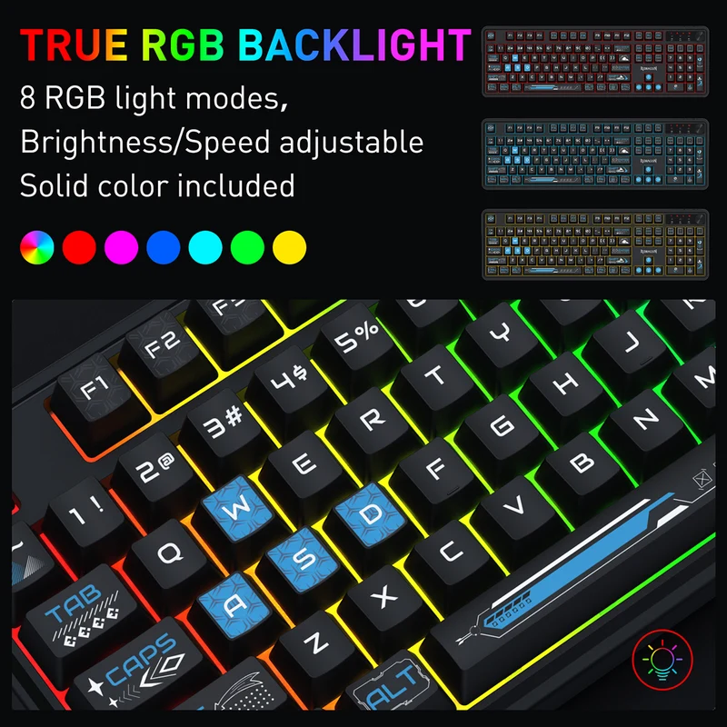 Redragon RM104 Pro Volcano Tri-Mode 104-key Wireless RGB Membrane Mechanical Gaming Keyboard (Black/Blue) (K526BB-WL)