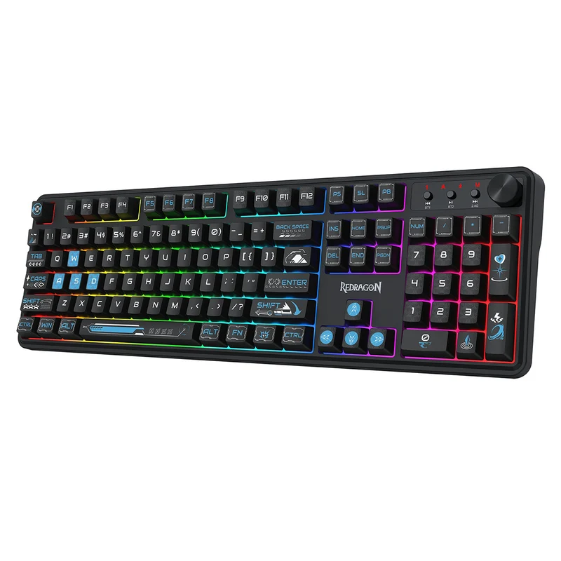 Redragon RM104 Pro Volcano Tri-Mode 104-key Wireless RGB Membrane Mechanical Gaming Keyboard (Black/Blue) (K526BB-WL)