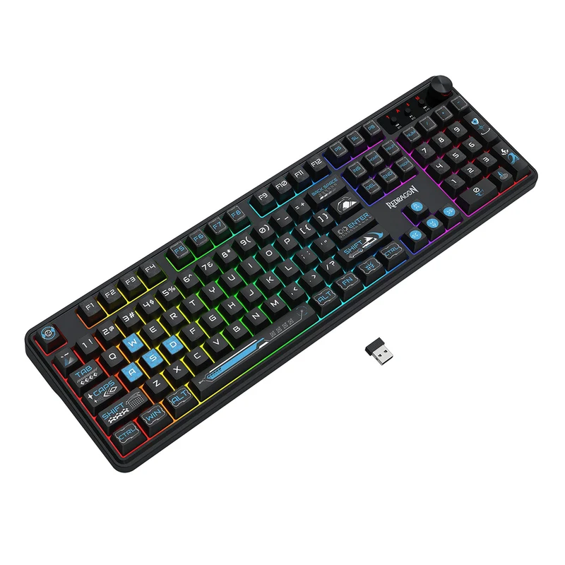 Redragon RM104 Pro Volcano Tri-Mode 104-key Wireless RGB Membrane Mechanical Gaming Keyboard (Black/Blue) (K526BB-WL)