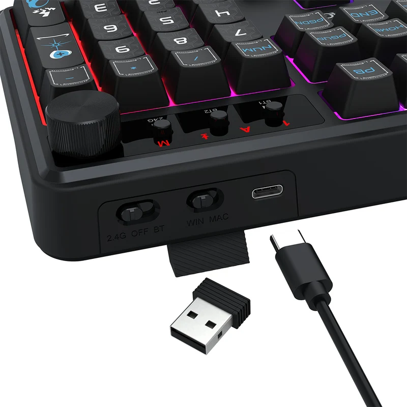 Redragon RM104 Pro Volcano Tri-Mode 104-key Wireless RGB Membrane Mechanical Gaming Keyboard (Black/Blue) (K526BB-WL)