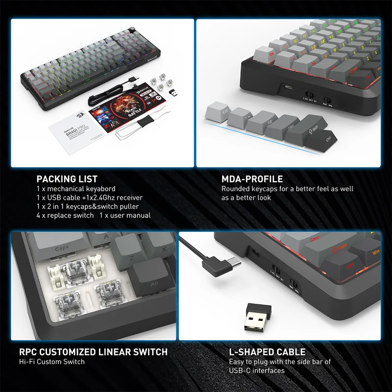 Redragon Bragi Pro Tri-Mode Wireless RGB Mechanical Keyboard (Gradient Gray) (K688SP-RGB-PRO)