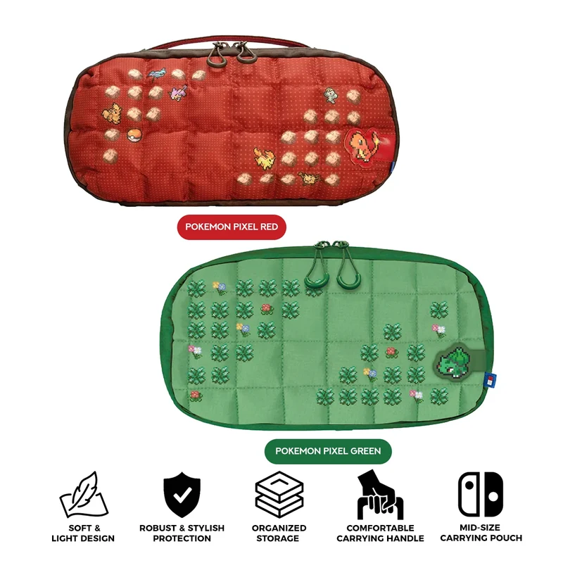 Hori Puff Pouch for Nintendo Switch 2 (Pokemon Pixel Red, Pokemon Pixel Green) (NSX-217A, NSX-192A)