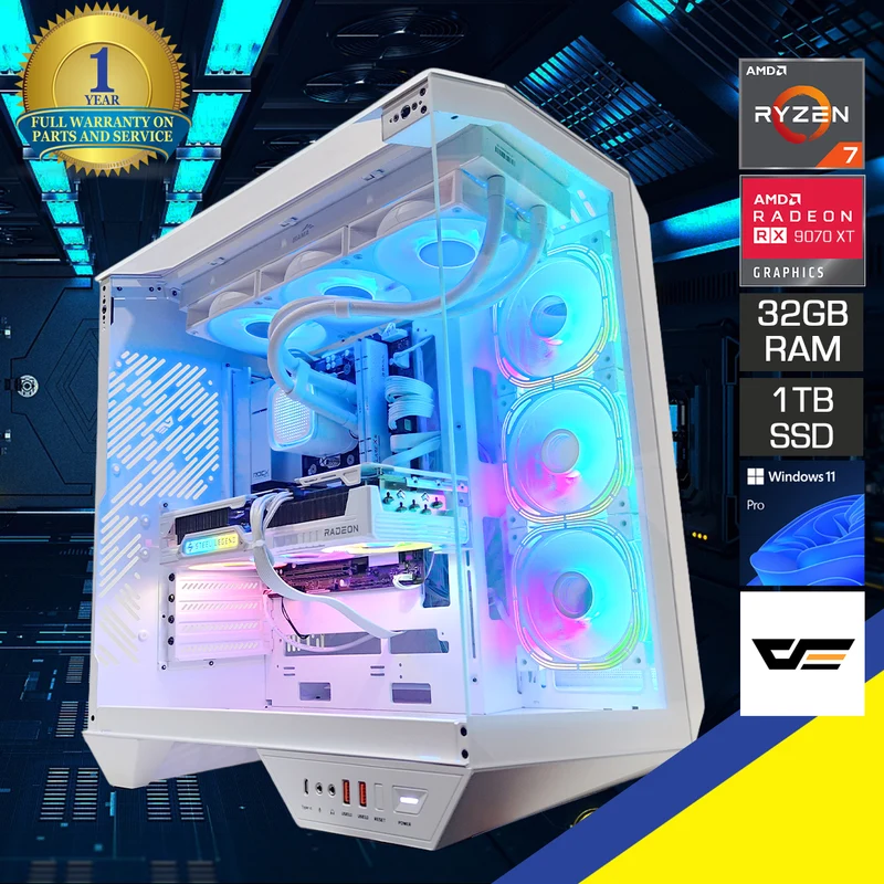 Optima Arcee White Desktop Gaming PC | AMD Ryzen 7 7800X3D | 32GB (2x16GB)RAM | 1TB SSD | RX 9070 XT | Windows 11 Pro