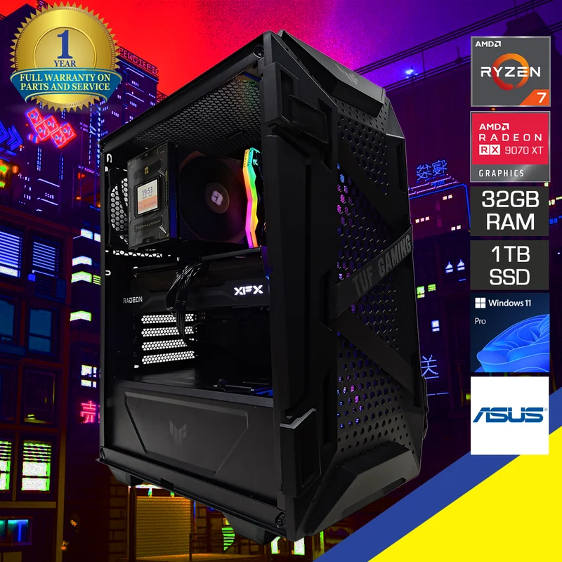 Optima GT301 Black Desktop Gaming PC | AMD Ryzen 7 7800X3D | 32GB (2X16GB) RAM | 1TB SSD | RX 9070 XT | Windows 11 Pro