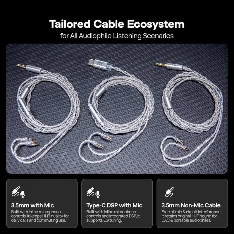 Kiwi Ears Belle 10mm DLC Dynamic Driver, HiFi Wired Earbuds with Dual Silver-Plated Cables in-Ear Monitor (3.5mm) (Silver, Black)