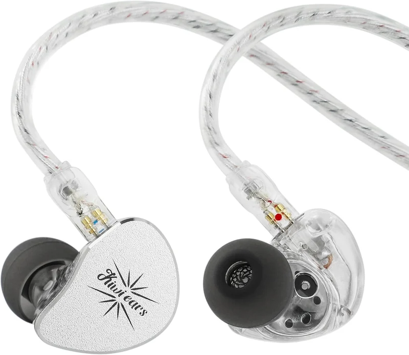 Kiwi Ears Belle 10mm DLC Dynamic Driver, HiFi Wired Earbuds with Dual Silver-Plated Cables in-Ear Monitor (3.5mm) (Silver, Black)
