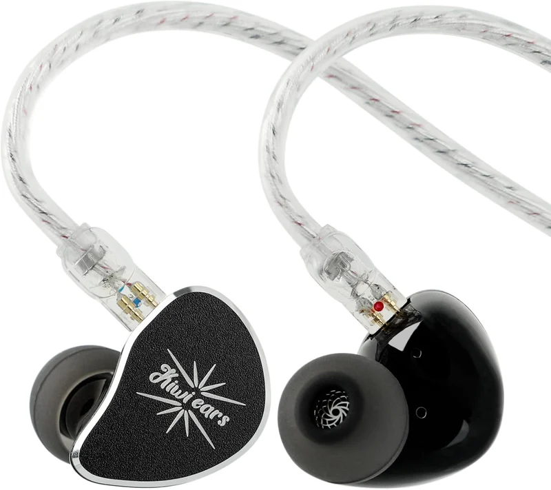 Kiwi Ears Belle 10mm DLC Dynamic Driver, HiFi Wired Earbuds with Dual Silver-Plated Cables in-Ear Monitor (3.5mm) (Silver, Black)