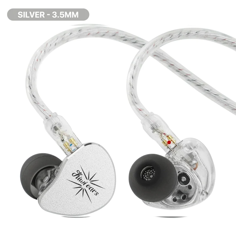 Kiwi Ears Belle 10mm DLC Dynamic Driver, HiFi Wired Earbuds with Dual Silver-Plated Cables in-Ear Monitor with Mic (3.5mm, Type-C) (Silver, Black)