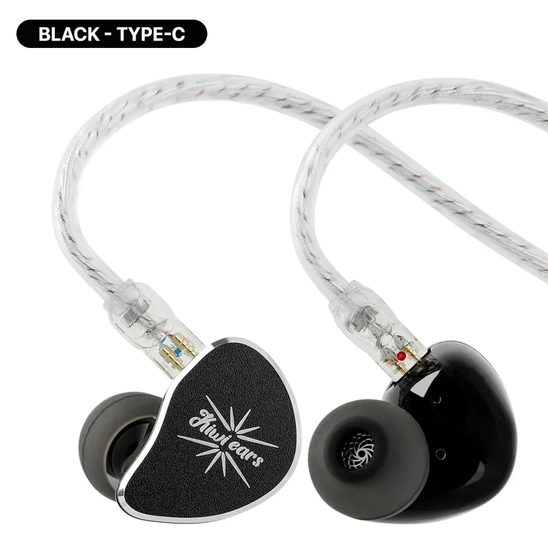 Kiwi Ears Belle 10mm DLC Dynamic Driver, HiFi Wired Earbuds with Dual Silver-Plated Cables in-Ear Monitor with Mic (3.5mm, Type-C) (Silver, Black)
