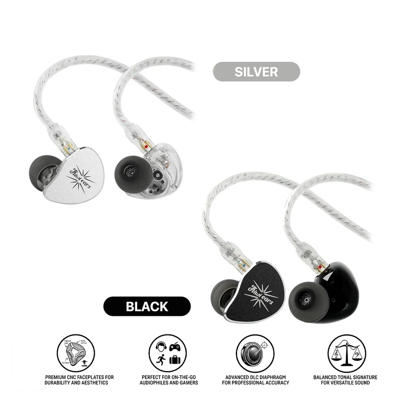 Kiwi Ears Belle 10mm DLC Dynamic Driver, HiFi Wired Earbuds with Dual Silver-Plated Cables in-Ear Monitor (3.5mm) (Silver, Black)