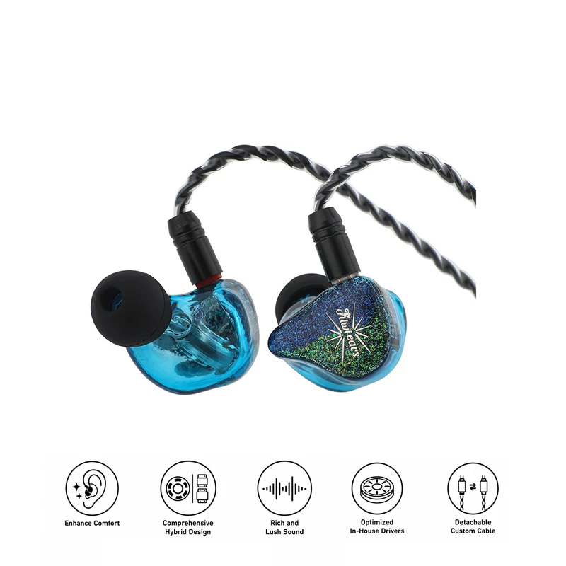 Kiwi Ears Forteza In-Ear Monitor 1BA + 2DD Hi-Fi Wired Earbuds for Gaming Three-way Passive Crossover with Detachable 0.78mm 2Pin IEM Cable (Blue)