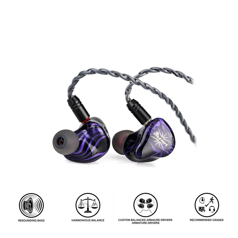 Kiwi Ears Quartet 2DD + 2BA Hybrid In-Ear Monitor Hi-Fi Earphones with Hand-crafted Resin Shell, Detachable OFC Silver-plated Cable
