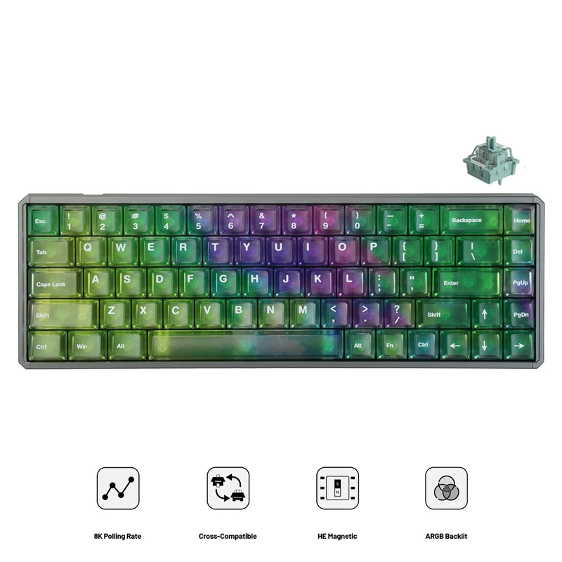Akko MOD68 HE Aluminum Case Wired ARGB Magnetic Keyboard (Grey-Aurora) (Akko AstroAim Magnetic Switch) (02N-02I-05C-02G-02L-02K)