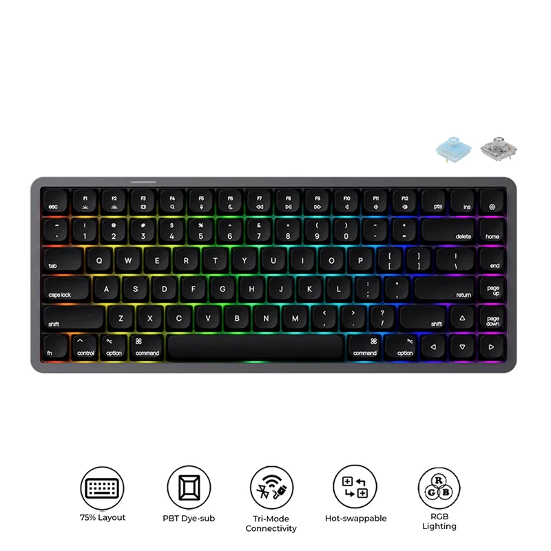 Akko Air 01 Low Profile Multi-Mode RGB Hot-Swappable Mechanical Keyboard (Ink Black) (Kailh Cloud Switch, Kailh Winter Mini Switch)