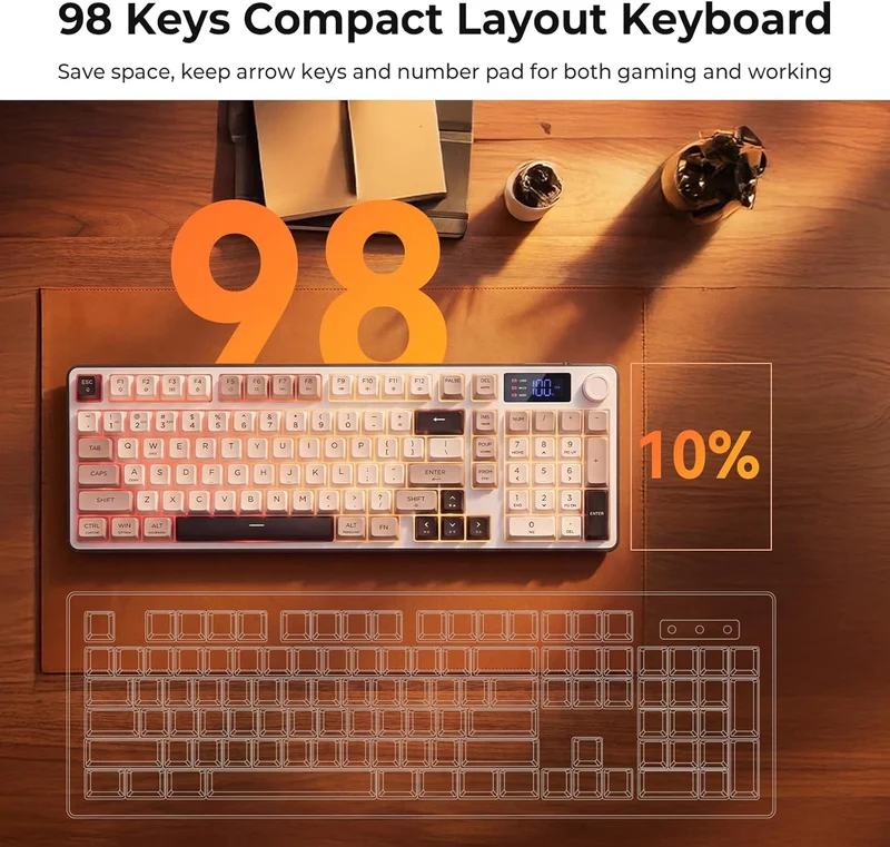 Redragon Aria Pro K527WGL Tri-Mode Ultra-Quiet Membrane RGB Keyboard with LCD Display & Knob Control (White/Grey/Black)