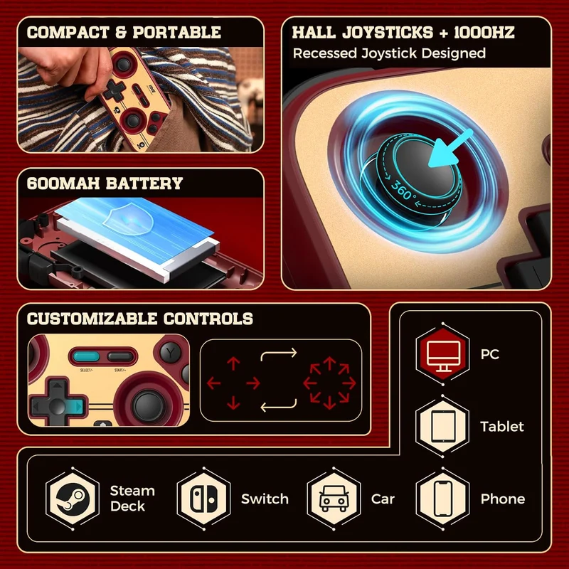 IINE Palm-Sized Retro Chronos Controller for Nintendo Switch / Nintendo Switch 2 (Red, Berry Choco, Mint Choco) (L1241, L1291, L1290)