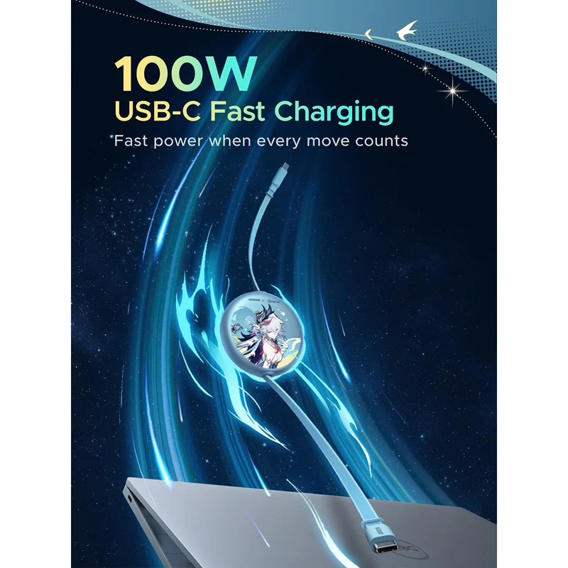 Ugreen x Honkai: Star Rail USB-C to USB-C 100W PD Fast Charging Retractable Cable - 1m (L531/65904SR)