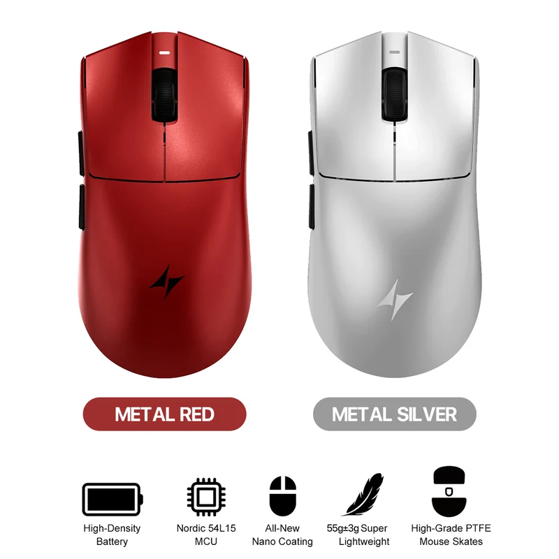 ATK Blazing Sky X1 Ultimate 2.0+ Lightweight Wireless Mouse (Metal Silver, Metal Red)