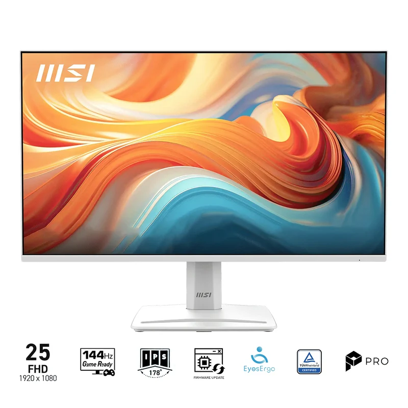 MSI Pro MP251W E14A 24.5" FHD (1920x1080) 144Hz 1ms (MPRT) / 4ms (GTG) IPS Business Productivity Monitor With Tilt Adjustment (White)