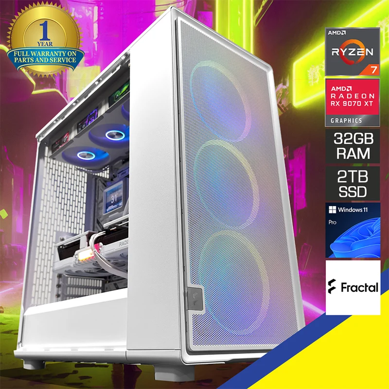 Ultra Epoch White Desktop Gaming PC | AMD Ryzen 7 9800X3D | 32GB (2x16GB) RAM | 2TB SSD | RX 9070 XT | Windows 11 Pro