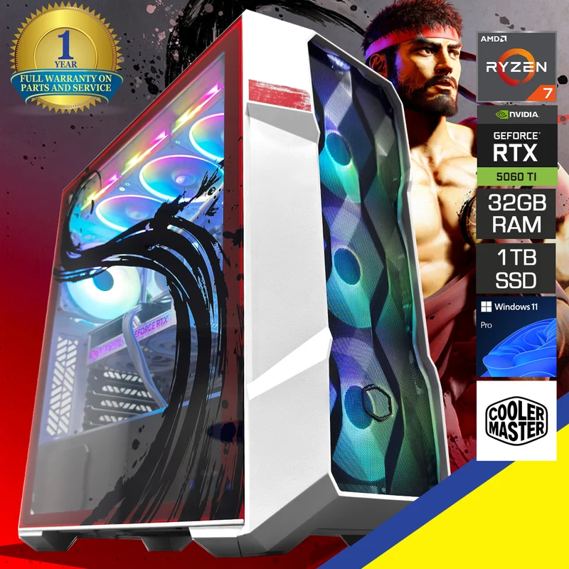 Sophos TD500 RYU version White Desktop Gaming PC | AMD Ryzen 7 9700X | 32GB (2x16GB) RAM | 1TB SSD | RTX 5060 TI | Windows 11 Pro