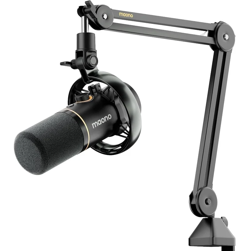 Maono PD200WS Hybrid Podcast Dynamic Wireless RGB Microphone With Boom Arm For PC (Black)