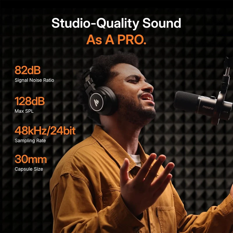 Maono PD200WS Hybrid Podcast Dynamic Wireless RGB Microphone With Boom Arm For PC (Black)