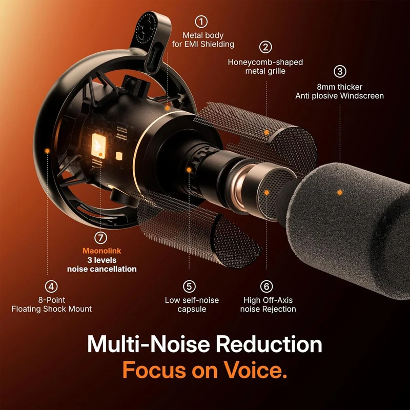 Maono PD200WS Hybrid Podcast Dynamic Wireless RGB Microphone With Boom Arm For PC (Black)