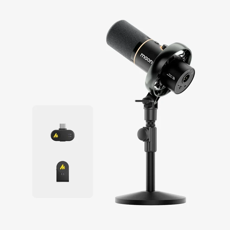 Maono PD200WT Hybrid Podcast Dynamic Wireless RGB Microphone (Black)