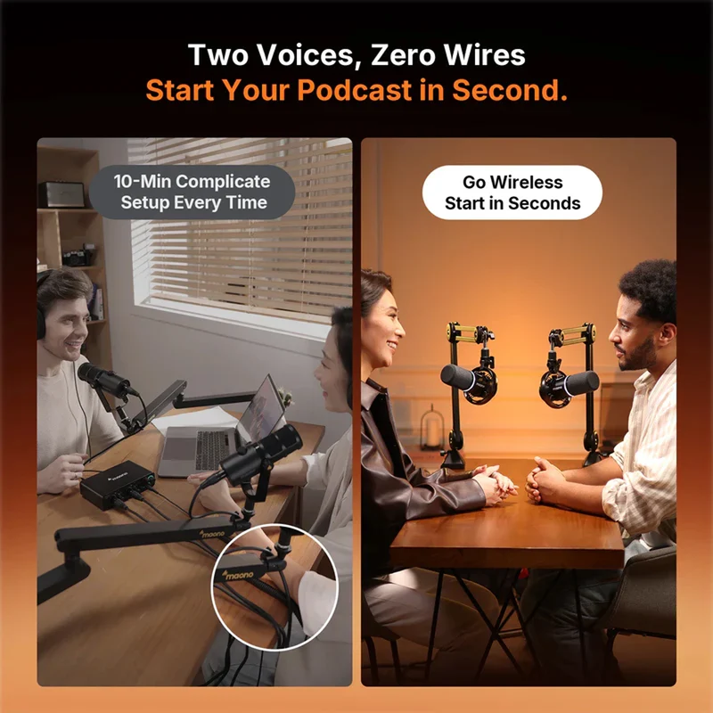 Maono PD200WT Hybrid Podcast Dynamic Wireless RGB Microphone (Black)