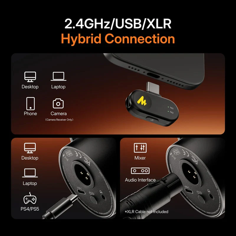 Maono PD200WT Hybrid Podcast Dynamic Wireless RGB Microphone (Black)