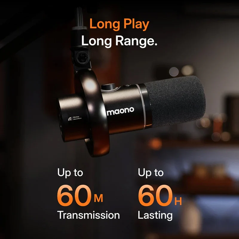 Maono PD200WT Hybrid Podcast Dynamic Wireless RGB Microphone (Black)