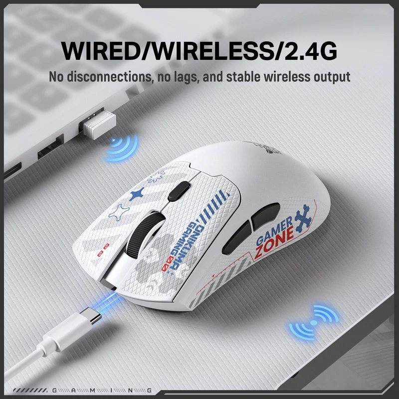 Onikuma DM01 Tri-Mode RGB Wireless Gaming Mouse (Black, White)