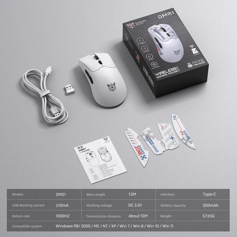 Onikuma DM01 Tri-Mode RGB Wireless Gaming Mouse (Black, White)