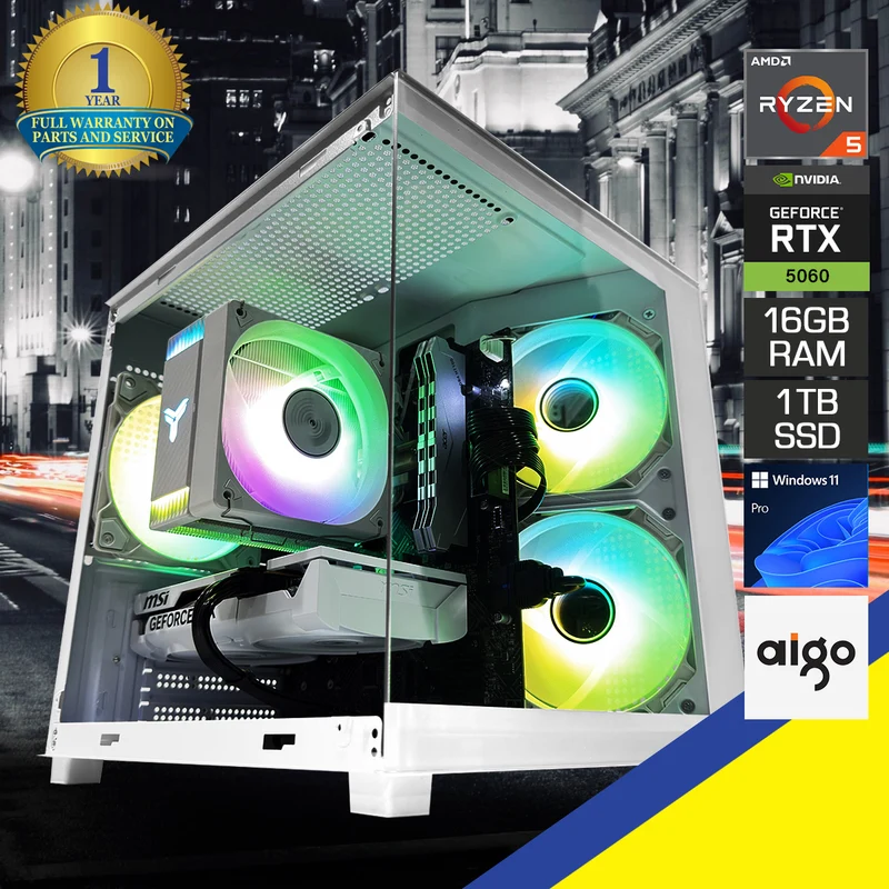 Sigma Apollo White Desktop Gaming PC | AMD Ryzen 5 5600 | 16GB (2x8GB) RAM | 1TB SSD | RTX 5060 | Windows 11 Pro