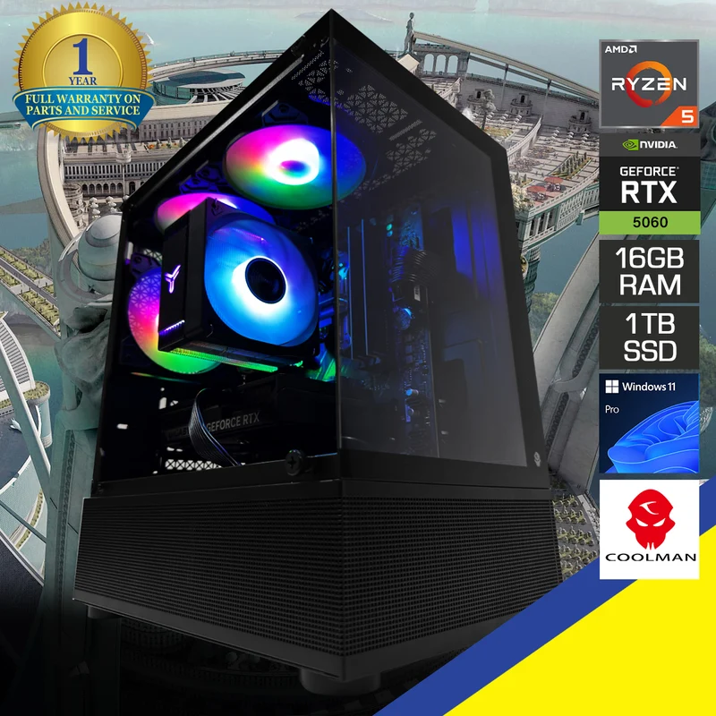 Sigma Reyna Black Desktop Gaming PC | AMD Ryzen 5 5600 | 16GB (2x8GB) RAM | 1TB SSD | RTX 5060 | Windows 11 Pro