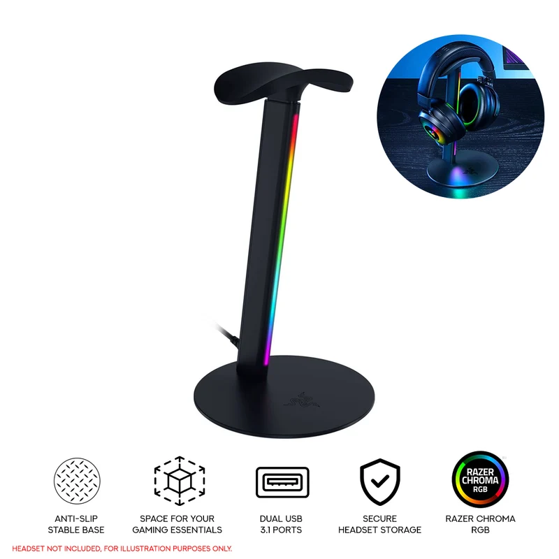 Razer Base Station V3 Chroma Smart RGB Headset Stand with USB Ports (Black)