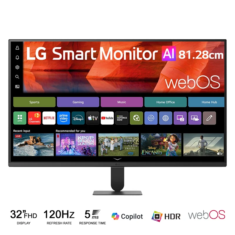 LG 32U501SB-B 32" FHD (1920x1080) 120Hz 5ms GTG VA Smart Monitor AI U5s, for Streaming With Webos Tilt Adjustment