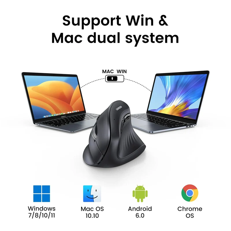 Ugreen Multi-Mode 4000DPI Mini Wireless Vertical Mouse (Black) (MU008Smini/85310)