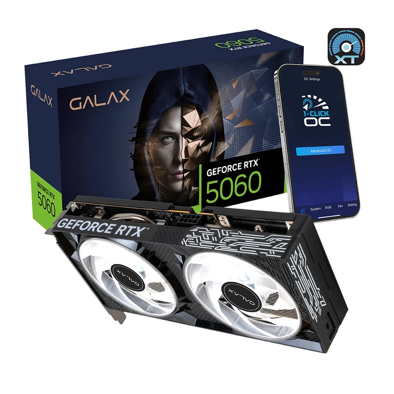 Galax GeForce RTX 5060 1-Click OC V2 8GB GDDR7 Gaming Graphics Card (Black) (56NSN8MDDXBO)